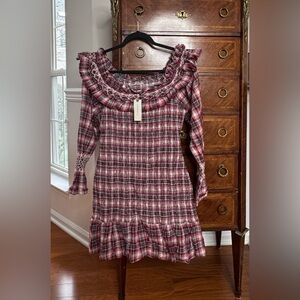 Plaid NWT M Ruffle Smocked Anthropologie Pilcro Dress!